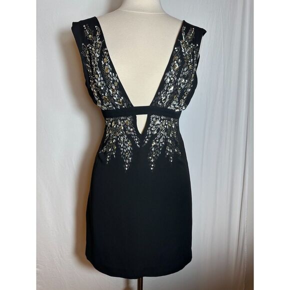 Rare Limited Edition Bebe Deep V Beaded Embellished Deep V Neck Dress SIZE 2 - Picture 2 of 5